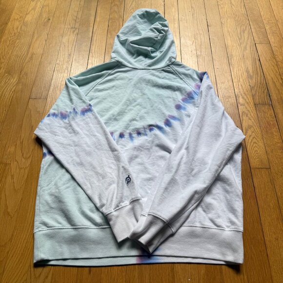 Peloton Size L White Blue Sunburst Tie-Dye Half Zip Pullover Hoodie Sweatshirt - Picture 13 of 15